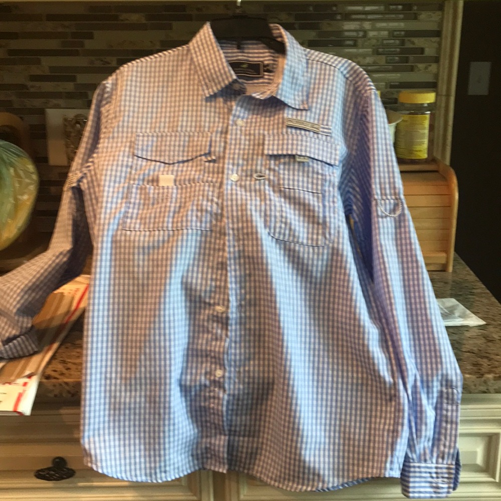 Youth Boys 14-16 blue/white gingham fishing shirt